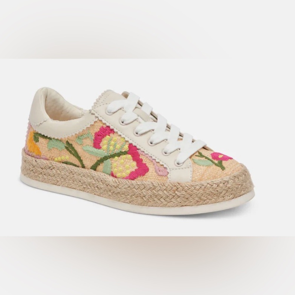 Dolce Vita Azalia Floral Embroidered Espadrille Lace-Up Sneakers. Multicolored 9 - Picture 2 of 16